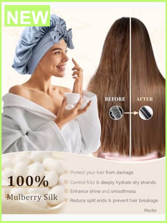 100% Mulberry Silk Bonnet with Hair Scrunchy, Elastic Strap Night Cap main image 4